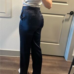 High waisted navy babaton satin pants aritzia